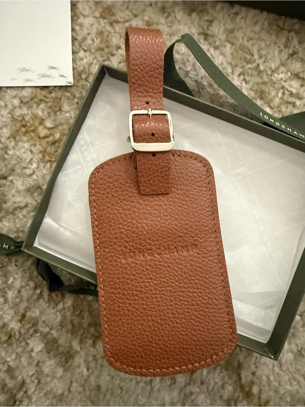 NEW Longchamp Le Foulonné Caramel Leather Luggage Tag Box Gift Packaging